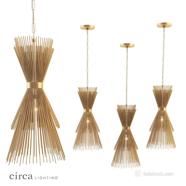 Modern Gold Metal Chandeliers With Stripped Design In Multiple Sizes For Elegant Interior 3d model 