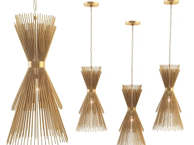 Modern Gold Metal Chandeliers With Stripped Design In Multiple Sizes For Elegant Interior 3d model
