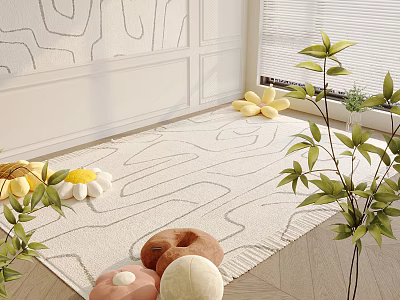 Soft Plush Bean Bag Chair For Cozy Home Living Room With Decorative Plants And Rug 3d model