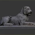 Detailed Stone Lion Sculpture Lying On Solid Stone Base With Realistic Facial Features And Claws