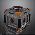 Industrial Cube Equipment With Silver Body Orange Corners Red Wheel And Circular Components