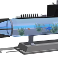 Unique Submarine Shaped Fish Tank with Blue Aquatic Scenes and Stand Base