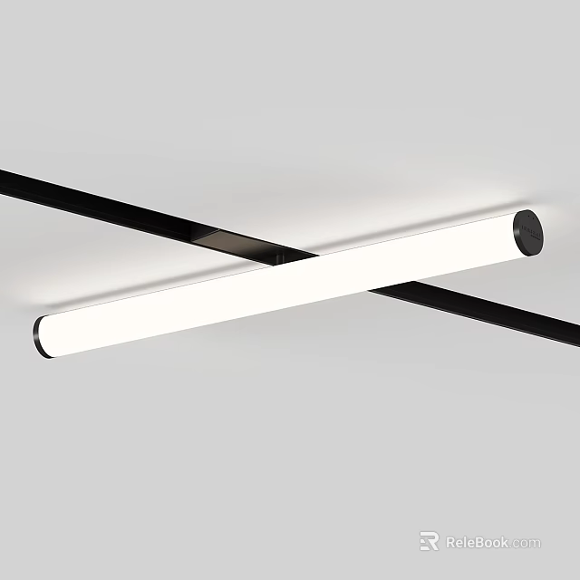 Modern Strip Cross Design Ceiling Light With Black Frame And White Illuminated Bar 3d model 