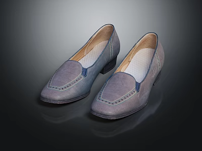 Elegant Light Gray Leather Loafers With Decorative Stitching And Flat Sole 3d model