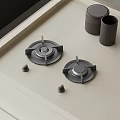 Modern Kitchen Gas Stove Appliance With Beige Countertop And Metal Containers