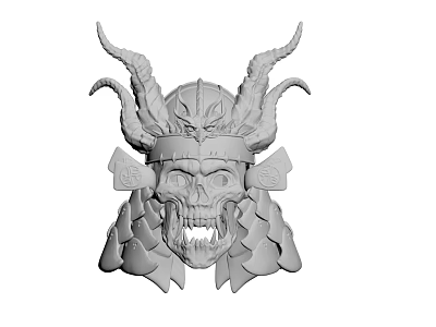 Horned Skull Samurai Helmet Decorative Sculpture With Intricate Artistic Design Details 3d model