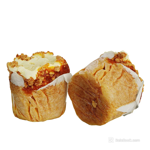 Freshly Baked Muffins Cut Open Revealing Creamy Filling And Paper Liners 3d model 