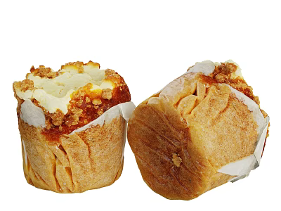 Freshly Baked Muffins Cut Open Revealing Creamy Filling And Paper Liners 3d model