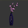 Elegant Purple Vase With Pink Blooms And Gold Mountain Pattern On Dark Background With Reflection