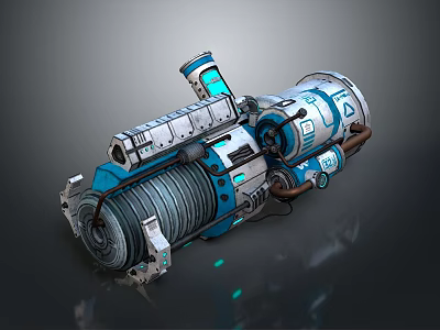 Futuristic Mechanical Device With Blue White Cylindrical Structure And Display Screens 3d model