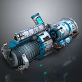 Futuristic Mechanical Device With Blue White Cylindrical Structure And Display Screens
