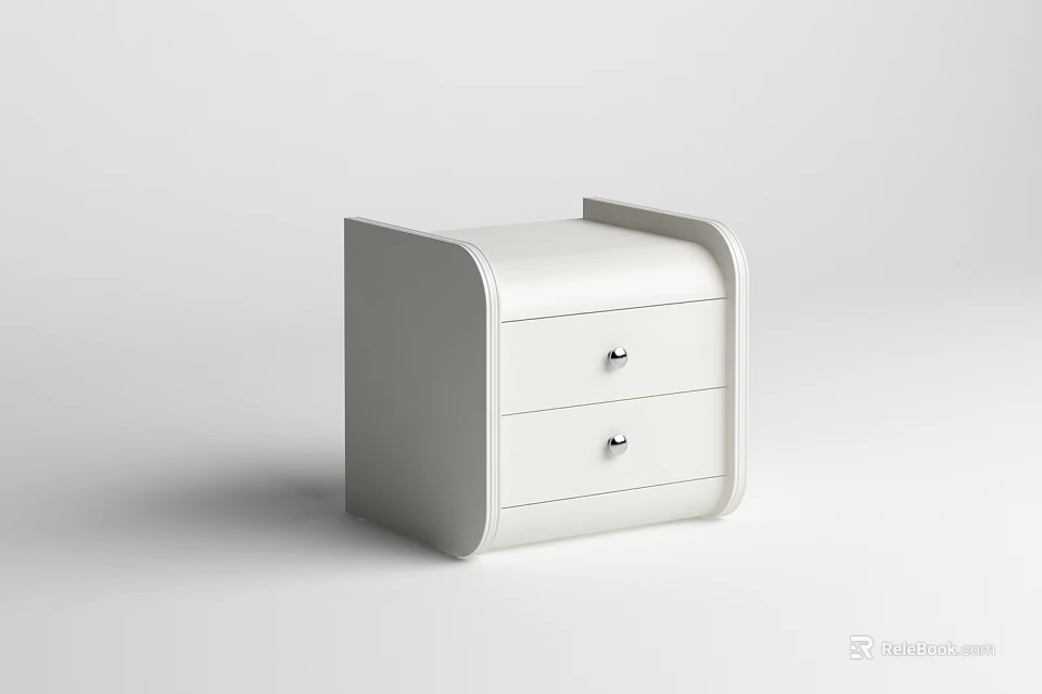 Modern White Nightstand With Two Drawers And Sleek Minimalist Design 3d model 
