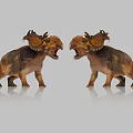 Colorful Reptile Triceratops Models With Open Mouths And Detailed Horns Standing On Reflective Surface