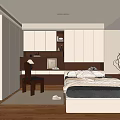Modern Tatami Bedroom Interior With Tatami Bed Built-in Cabinets Study Desk And Natural Light