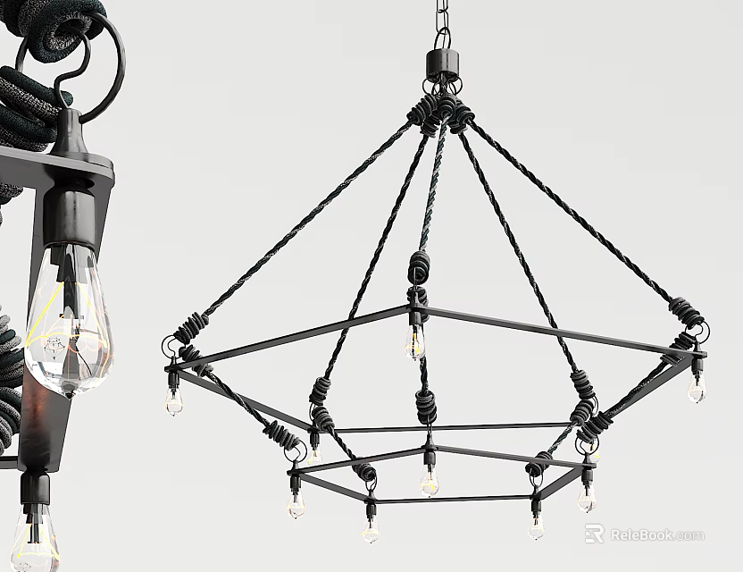 Modern Geometric Pendant Light With Black Metal Frame And Multiple Bulbs 3d model 