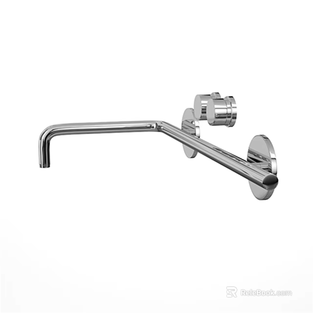 Stainless Steel Wall Mounted Faucet With Extended Spout And Adjustable Knob 3d model 