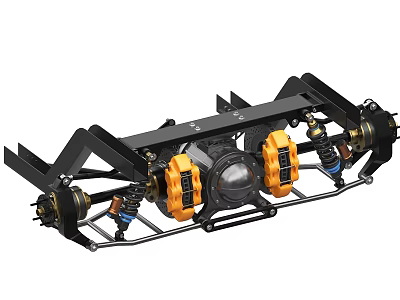 Durable Mechanical Suspension System With Black Frame And Yellow Shock Absorbers 3d model