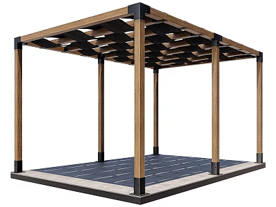 Outdoor Wooden Garden Pergola With Grid Roof Frame And Columns On Platform 3d model