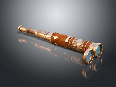 Vintage Commercial Telescope With Wooden Body And Brass Binocular Design 3d model