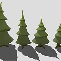 Green Layered Coniferous Trees With Brown Trunks In Row Cartoon Style