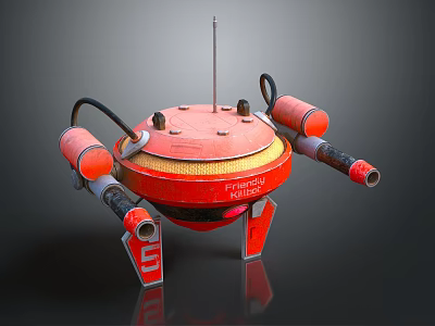 Smart Red Machine Featuring Circular Body Antenna Tubular Side Components and Bottom Supports 3d model