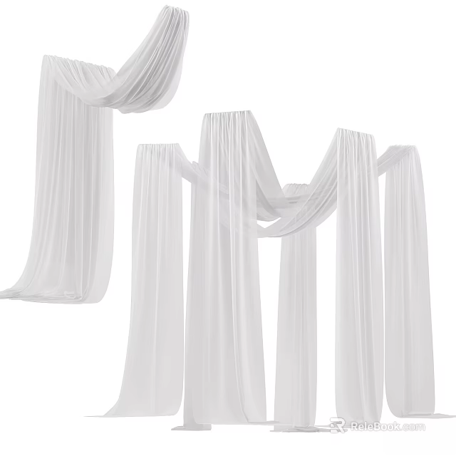 White Sheer Curtains with Lightweight Flowing Design for Home Interior Decor 3d model