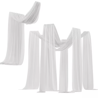 White Sheer Curtains with Lightweight Flowing Design for Home Interior Decor 3d model
