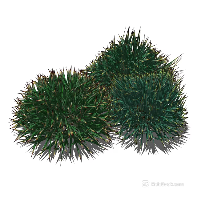 Three Bushy Green Grass Clumps With Lush Sharp Leaves And Natural Growth Shape 3d model 