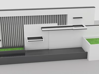 Modern Feature Wall Design With Vertical Grille Lower Platform And Green Plants Bed 3d model