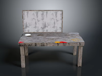 Wooden Office Desk With White Circular Object Yellow Red Markers And Natural Wood Grain Surface 3d model