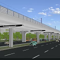 Elevated Road Infrastructure With Overpass Moving Vehicles Street Lamps Trees And Sidewalk