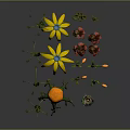 Cartoon Scene With Colorful Plants Yellow Flowers Orange Fruits Red Blossoms And Green Roots