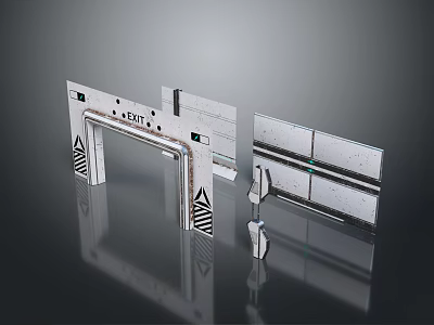 Modern Exit Gate With Metal Structure Automatic Sliding Door And Warning Stripes 3d model
