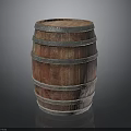 Rustic Wooden Barrel Featuring Metal Hoops And Distressed Wood Finish