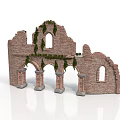 Ancient Brick Ruin Structure With Arched Openings Windows And Climbing Vines 3d model
