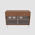 Modern Wooden Sideboard With Drawers Glass Doors Vertical Stripes And Metal Legs