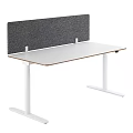 Height Adjustable Office Desk With White Tabletop And Gray Partition Panel 3d model
