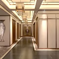 Elegant Modern Chinese Elevator Hallway Interior With Lantern Lights And Marble Flooring 3d model
