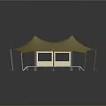 Beige Double Peak Tent With Wooden Structure Platform Steps And Support Poles 3d model