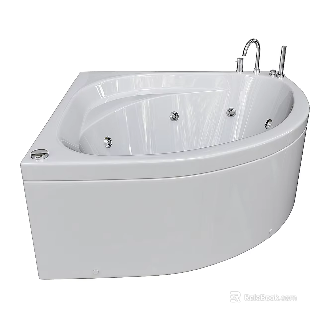 White Corner Bathtub with Massage Jets and Chrome Faucet Design 3d model 