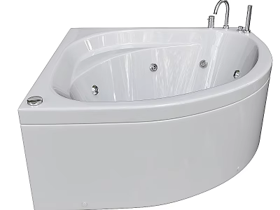 White Corner Bathtub with Massage Jets and Chrome Faucet Design 3d model