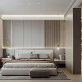 Modern Bedroom Interior Design With Large Bed Padded Bench Rug And Wall Paneling