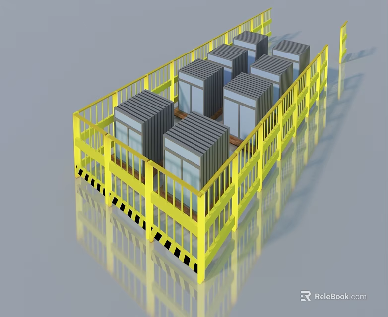 Modern Sofa and Coffee Table Combination with Yellow Frame Grey Cubes and Reflective Surface 3d model 