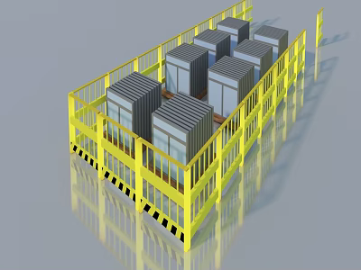 Modern Sofa and Coffee Table Combination with Yellow Frame Grey Cubes and Reflective Surface 3d model