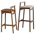 Modern Wooden Bar Stools With Leather And Fabric Seats And Woven Armrests