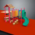 Playground Equipment Featuring Green Slide Pink Climbing Frame Wooden Top And Stump Steps