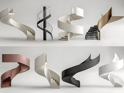 Modern Spiral Stairs Design With Various Colors And Stylish Curved Shapes 3d model