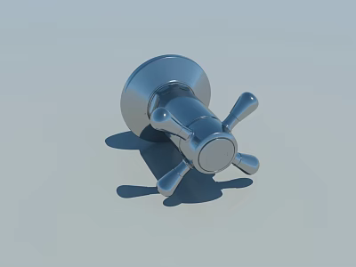Silver Metal Faucet with Cross Handle and Sleek Shiny Modern Design 3d model