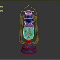 Vintage Blue Rusted Kerosene Lamp With Metal Frame And Glass Shade