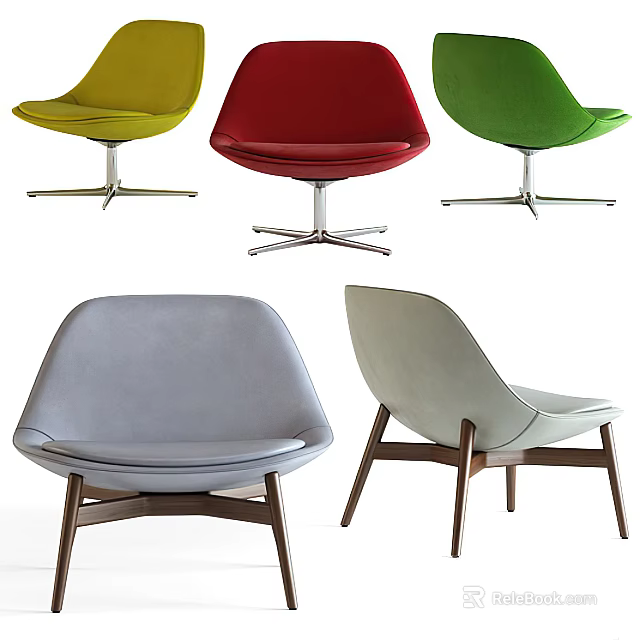 Modern Office Chairs In Varied Colors With Metal And Wooden Bases 3d model 